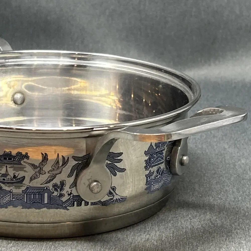 Vintage Cuisine Cookware Blue Willow Stainless Steel Pot Casserole NO LID